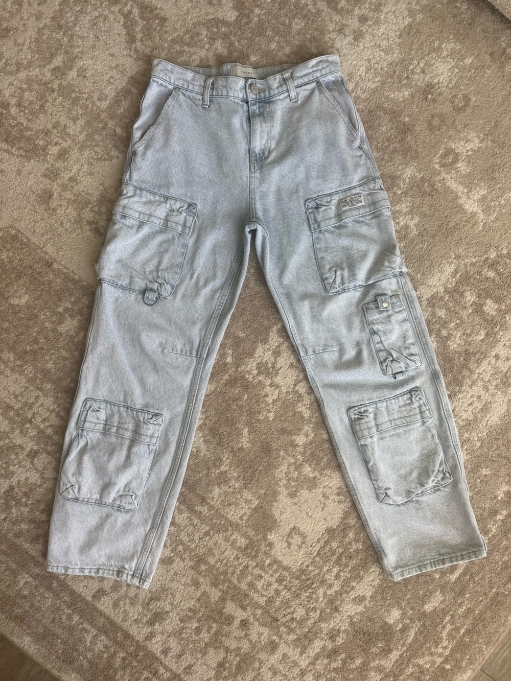 PacSun Dylan Baggy Cargo Jeans Light Indigo Wash 28/30